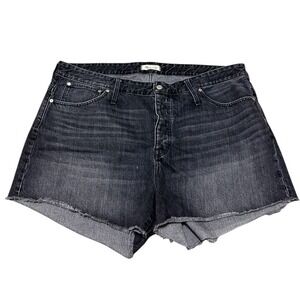 Madewell Relax Denim Shorts High Rise Frayed Hem‎ Black Wash Casual Size 36